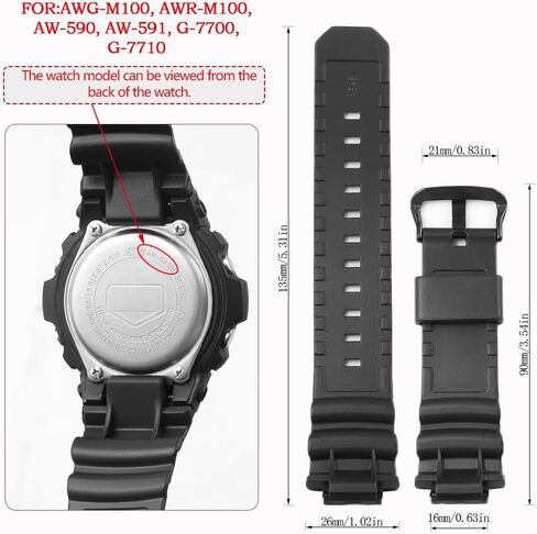 Ruuber Replacement Band Compatible with Casio G Shock AWG-M100 AWGM100B AW-590 G-7700 Watch Strap 10273059 Resin Bracelet in Kuwait