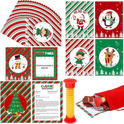 مجموعة بطاقات Harloon Christmas 5 Second Game Set تتضمن 100 قطعة من بطاقات الأسئلة باللون الأحمر والأخضر و5 ساعات رملية ثانية وحقيبة برباط حمراء لألعاب العائلة الليلية ومستلزمات حفلات عيد الميلاد in Saudi Arabia