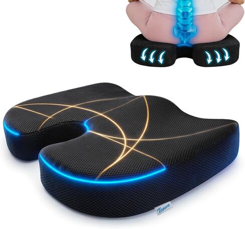 Coccyx & Tailbone Support Seat Cushion for Office & Car – Ergonomic U-Cutout Memory Foam for Sciatica, Pressure Relief, All-Day Comfort – Perfect for Desk Chair, Driving, Travel (Black) in Saudi Arabia