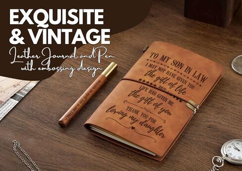 InnoBeta Son in Law Gifts, Journal Notebook with Pen, Refillable Sketchbook, Travel Diary, Lined Planner, 7x5 Inches, Brown in Saudi Arabia