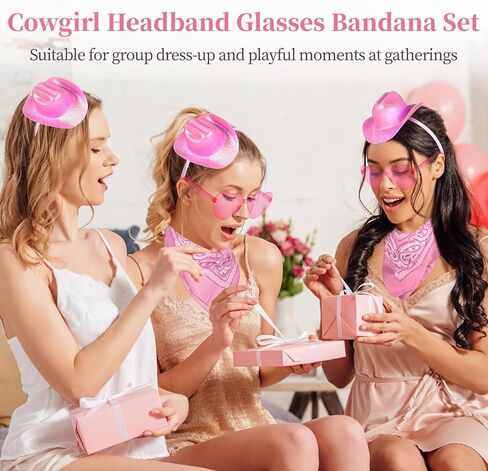 3 مجموعات من عصابة رأس قبعة رعاة البقر الوردية، قبعات رعاة البقر الصغيرة، عصابات رأس نظارات على شكل قلب ومجموعة زي باندانا، غطاء رأس رعاة البقر الغربي اللامع للنساء والرجال، ملحقات حفلات راعية البقر الوردية in Kuwait