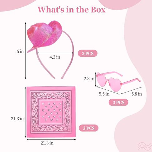 3 مجموعات من عصابة رأس قبعة رعاة البقر الوردية، قبعات رعاة البقر الصغيرة، عصابات رأس نظارات على شكل قلب ومجموعة زي باندانا، غطاء رأس رعاة البقر الغربي اللامع للنساء والرجال، ملحقات حفلات راعية البقر الوردية in Kuwait