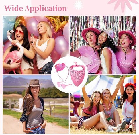 3 مجموعات من عصابة رأس قبعة رعاة البقر الوردية، قبعات رعاة البقر الصغيرة، عصابات رأس نظارات على شكل قلب ومجموعة زي باندانا، غطاء رأس رعاة البقر الغربي اللامع للنساء والرجال، ملحقات حفلات راعية البقر الوردية in Kuwait