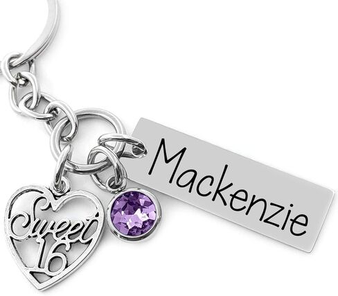 Personalized Sweet 16 Keychain Gift for Girls – Custom Name & Birthstone Charm – 16th Birthday Keepsake for Daughter, Niece or Teen Girl in Saudi Arabia