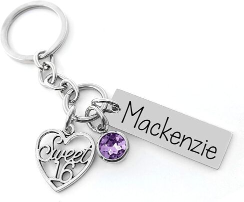 Personalized Sweet 16 Keychain Gift for Girls – Custom Name & Birthstone Charm – 16th Birthday Keepsake for Daughter, Niece or Teen Girl in Saudi Arabia