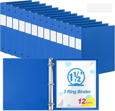 Henoyso 8 Pcs 1.5 Inch 3 Ring Plastic Binder Flexible 3 Ring Binders Bulk, Plastic Binders Holds up to 8.5 x 11 Inch Paper, Loose Leaf Binder Hardcover Binders for School Office Home (Blue) in Kuwait