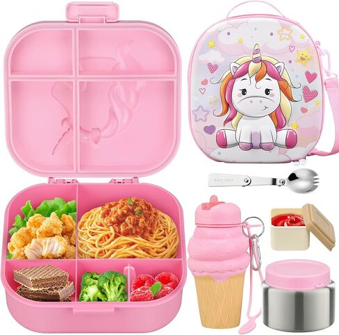 Magical Fantasy Lunch Box Set for Kids - 12oz Insulated Food Jar, Thermal Bag & Leakproof Bento Containers with Cutlery (BPA Free)-Ages 3-10 (Pink-Gradient) in Saudi Arabia