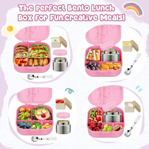 Magical Fantasy Lunch Box Set for Kids - 12oz Insulated Food Jar, Thermal Bag & Leakproof Bento Containers with Cutlery (BPA Free)-Ages 3-10 (Pink-Gradient) in Saudi Arabia