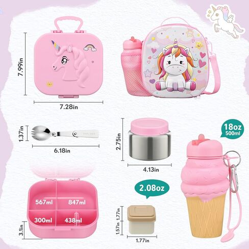 Magical Fantasy Lunch Box Set for Kids - 12oz Insulated Food Jar, Thermal Bag & Leakproof Bento Containers with Cutlery (BPA Free)-Ages 3-10 (Pink-Gradient) in Saudi Arabia