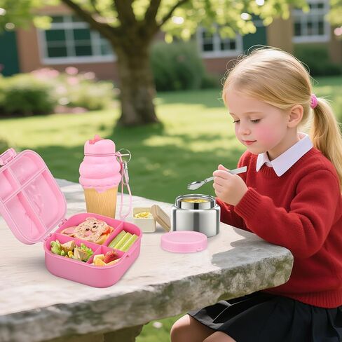 Magical Fantasy Lunch Box Set for Kids - 12oz Insulated Food Jar, Thermal Bag & Leakproof Bento Containers with Cutlery (BPA Free)-Ages 3-10 (Pink-Gradient) in Saudi Arabia