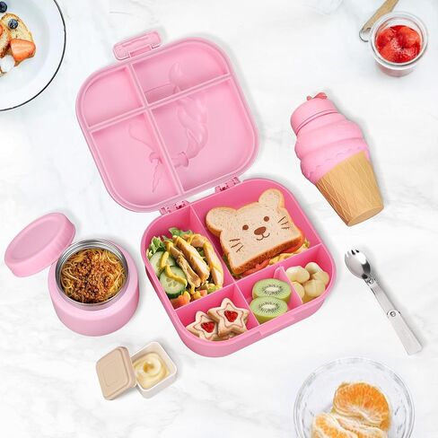 Magical Fantasy Lunch Box Set for Kids - 12oz Insulated Food Jar, Thermal Bag & Leakproof Bento Containers with Cutlery (BPA Free)-Ages 3-10 (Pink-Gradient) in Saudi Arabia