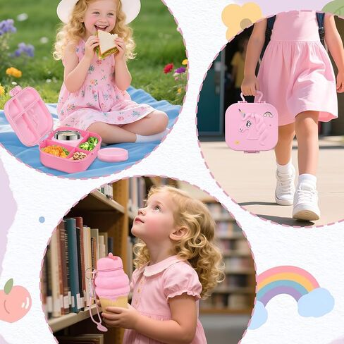 Magical Fantasy Lunch Box Set for Kids - 12oz Insulated Food Jar, Thermal Bag & Leakproof Bento Containers with Cutlery (BPA Free)-Ages 3-10 (Pink-Gradient) in Saudi Arabia