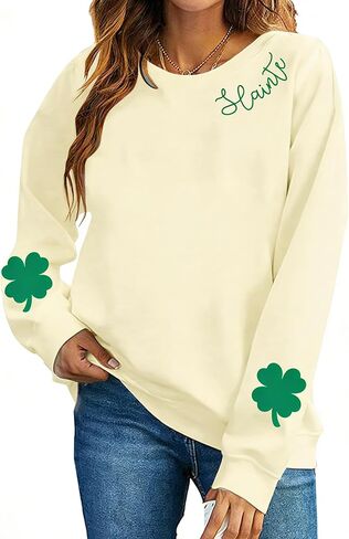 LOTUCY Slainte عيد القديس باتريك البلوز المرأة الأيرلندية شامروك كم طويل قميص أيرلندا البرسيم Crewneck البلوز القمم in Saudi Arabia