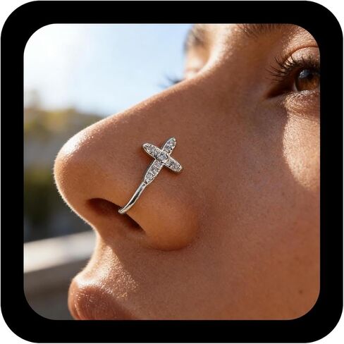 Punk Crystal Cross Nose Ring Gold Cross Nose Cuff Hoop Ring Vintage Cross Fake Nose Ring Non Pierced Nose Ring Gothic Clip On Nose Ring Jewelry for Women in Saudi Arabia