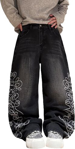 Mens Baggy Jeans Wide Leg Denim Pants Hip Hop Trousers Y2k Embroidered Fashion Streetwear Clothing in Kuwait