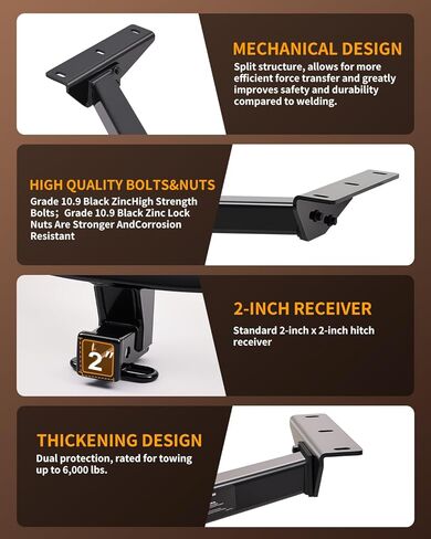 Class 3 Trailer Hitch with 2-Inch Receiver, Fits 2016–2022 Honda Pilot & 2014–2020 Acura MDX | 6,000 lbs GTW / 900 lbs TW | 8,000 lbs WD Capacity | Heavy-Duty Carbon Steel, Modular Bolt-On in Saudi Arabia
