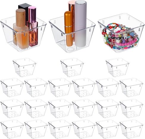 24 Pcs Clear Plastic Drawer Organizer Set, 3 x 3 x 2 Inch Stackable Storage Bins Dividers for Makeup, Office, Kitchen, Bathroom Organization in Saudi Arabia