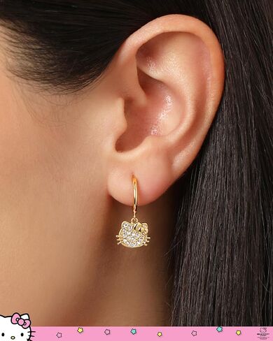 Hello Kitty Earrings for Women 2 Pairs Official License, 18K Gold Flash-Plated Studs and Huggie Earrings with Clear Crystals in Saudi Arabia