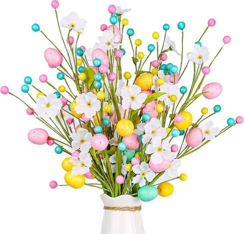 Easter Decorations, 18 Inch Pastel Floral Egg Stems for Vase Pot Filler, 5 Pcs Eggs Picks for Easter Table Centerpieces Mantle Decor, Spring Flower Branches Party Supplies for Home Classroom in Kuwait