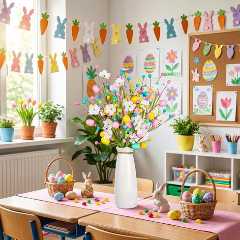 Easter Decorations, 18 Inch Pastel Floral Egg Stems for Vase Pot Filler, 5 Pcs Eggs Picks for Easter Table Centerpieces Mantle Decor, Spring Flower Branches Party Supplies for Home Classroom in Kuwait