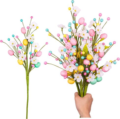 Easter Decorations, 18 Inch Pastel Floral Egg Stems for Vase Pot Filler, 5 Pcs Eggs Picks for Easter Table Centerpieces Mantle Decor, Spring Flower Branches Party Supplies for Home Classroom in Kuwait
