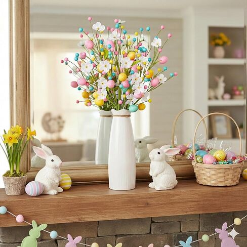 Easter Decorations, 18 Inch Pastel Floral Egg Stems for Vase Pot Filler, 5 Pcs Eggs Picks for Easter Table Centerpieces Mantle Decor, Spring Flower Branches Party Supplies for Home Classroom in Kuwait