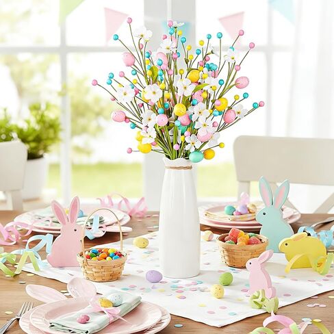 Easter Decorations, 18 Inch Pastel Floral Egg Stems for Vase Pot Filler, 5 Pcs Eggs Picks for Easter Table Centerpieces Mantle Decor, Spring Flower Branches Party Supplies for Home Classroom in Kuwait