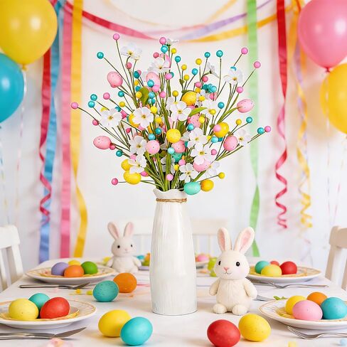 Easter Decorations, 18 Inch Pastel Floral Egg Stems for Vase Pot Filler, 5 Pcs Eggs Picks for Easter Table Centerpieces Mantle Decor, Spring Flower Branches Party Supplies for Home Classroom in Kuwait
