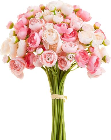 Ranunculus Artificial Flower Pink Faux Silk Mini Peony Flowers Fake Peonies Wedding Flowers DIY Bouquet for Centerpieces Arrangements Bridal Shower Decorations 15 Pcs in Saudi Arabia