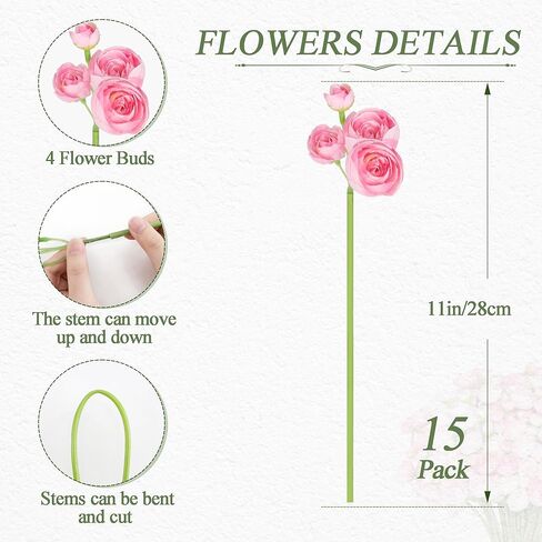 Ranunculus Artificial Flower Pink Faux Silk Mini Peony Flowers Fake Peonies Wedding Flowers DIY Bouquet for Centerpieces Arrangements Bridal Shower Decorations 15 Pcs in Saudi Arabia
