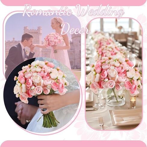 Ranunculus Artificial Flower Pink Faux Silk Mini Peony Flowers Fake Peonies Wedding Flowers DIY Bouquet for Centerpieces Arrangements Bridal Shower Decorations 15 Pcs in Saudi Arabia