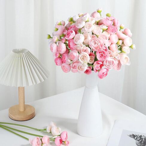 Ranunculus Artificial Flower Pink Faux Silk Mini Peony Flowers Fake Peonies Wedding Flowers DIY Bouquet for Centerpieces Arrangements Bridal Shower Decorations 15 Pcs in Saudi Arabia