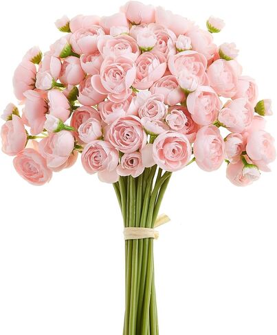 Ranunculus Artificial Flower Pink Faux Silk Mini Peony Flowers Fake Peonies Wedding Flowers DIY Bouquet for Centerpieces Arrangements Bridal Shower Decorations 15 Pcs in Saudi Arabia