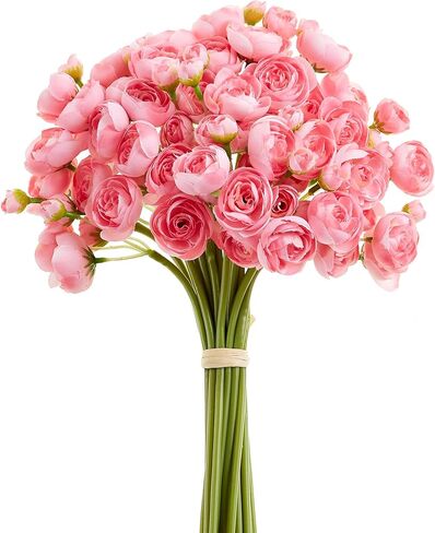 Ranunculus Artificial Flower Pink Faux Silk Mini Peony Flowers Fake Peonies Wedding Flowers DIY Bouquet for Centerpieces Arrangements Bridal Shower Decorations 15 Pcs in Saudi Arabia