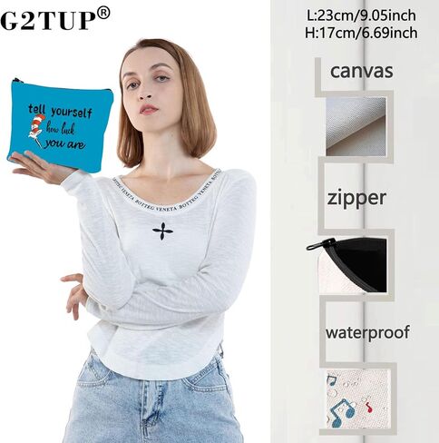 G2TUP Musical Inspired Broadway Cosmetic Bag Seuss Hat Makeup Bag Tell Yourself How Lucky You Are (Tell Yourself) in Saudi Arabia