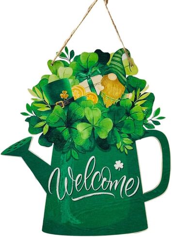 ديكورات يوم القديس باتريك في الأماكن المغلقة، علامة باب إكليل شامروك معلقة، علامة ترحيب خشبية إكليل عيد القديس باتريك، ديكور أيرلندي لديكورات الربيع، ديكور جدار مارس للمنزل والمكتب والشرفة in Kuwait