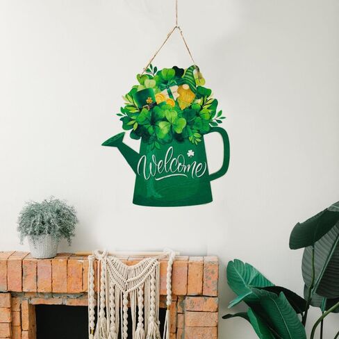 ديكورات يوم القديس باتريك في الأماكن المغلقة، علامة باب إكليل شامروك معلقة، علامة ترحيب خشبية إكليل عيد القديس باتريك، ديكور أيرلندي لديكورات الربيع، ديكور جدار مارس للمنزل والمكتب والشرفة in Kuwait