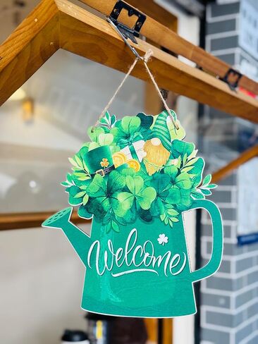 ديكورات يوم القديس باتريك في الأماكن المغلقة، علامة باب إكليل شامروك معلقة، علامة ترحيب خشبية إكليل عيد القديس باتريك، ديكور أيرلندي لديكورات الربيع، ديكور جدار مارس للمنزل والمكتب والشرفة in Kuwait