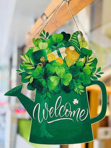 ديكورات يوم القديس باتريك في الأماكن المغلقة، علامة باب إكليل شامروك معلقة، علامة ترحيب خشبية إكليل عيد القديس باتريك، ديكور أيرلندي لديكورات الربيع، ديكور جدار مارس للمنزل والمكتب والشرفة in Kuwait