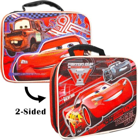 Lightning McQueen School Bag with Lunch Box Set - Bundle with 16" Disney Cars Backpack, Lunch Bag, Stickers, More | Lightning McQueen Backpack for Kids in Saudi Arabia
