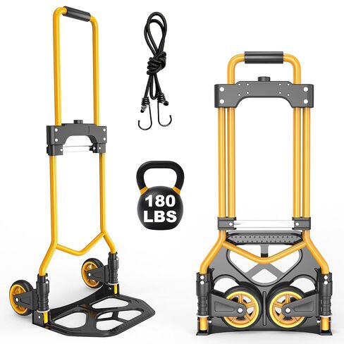 Folding Hand Truck, 500 LBS Heavy Duty Foldable Dolly Cart with Wheels, Telescoping Handle & 2 Elastic Ropes, Portable Luggage Cart for Moving, Travel, Home, Black Red in Kuwait