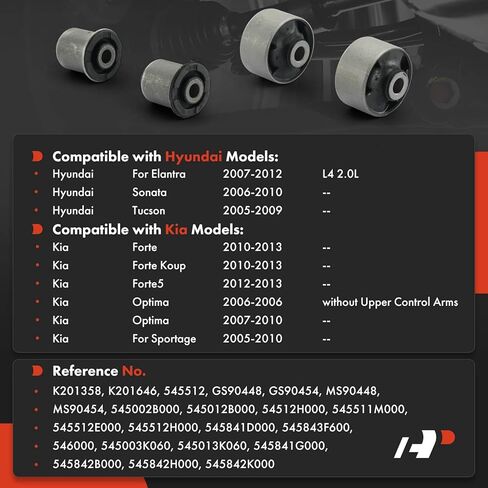 A-Premium 4 × مجموعة جلبة ذراع التحكم الأمامية والخلفية السفلية، متوافقة مع Hyundai Elantra 2007-2012، Sonata 2006-2010، Tucson 2005-2009 & Kia Optima، Forte، Sportage، Forte Koup، Forte5 in Saudi Arabia