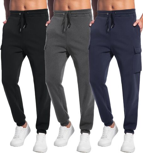 بنطلون رياضي رجالي بجيوب، 3 قطع من السراويل الرياضية الصوفية غير الرسمية للرجال مع رباط in Kuwait