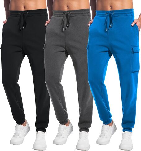 بنطلون رياضي رجالي بجيوب، 3 قطع من السراويل الرياضية الصوفية غير الرسمية للرجال مع رباط in Kuwait