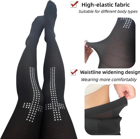 Black Opaque Pantyhose with Sparkling Studded Cross Design - Gothic & Y2K Aesthetic Tights for Women, Emo & Alt Fashion Stocking Accessory for Parties, Halloween & Daily Wear in Saudi Arabia