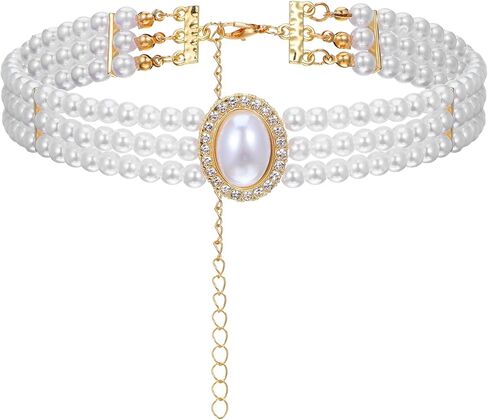 Hecila Pearl Choker Necklace for Women Boho 3 Tier Multilayer Dainty Rhinestones Pearls Chokers Layered Choker White Victorian Jewelry as Faux Pearl Vintage Chokers Necklace Birthday Christmas Gifts in Saudi Arabia