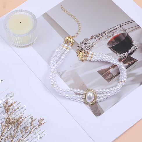 Hecila Pearl Choker Necklace for Women Boho 3 Tier Multilayer Dainty Rhinestones Pearls Chokers Layered Choker White Victorian Jewelry as Faux Pearl Vintage Chokers Necklace Birthday Christmas Gifts in Saudi Arabia