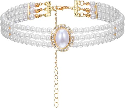 Hecila Pearl Choker Necklace for Women Boho 3 Tier Multilayer Dainty Rhinestones Pearls Chokers Layered Choker White Victorian Jewelry as Faux Pearl Vintage Chokers Necklace Birthday Christmas Gifts in Saudi Arabia