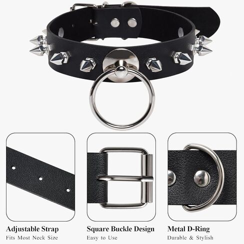 قلادة سوداء للنساء، طوق قوطي للنساء قلادة من الجلد، قلادات طوق من الجلد الصناعي القوطي، مجوهرات فاسق مسننة مجوهرات Oufit إكسسوارات عصرية لحفلات الهالوين التنكرية in Kuwait