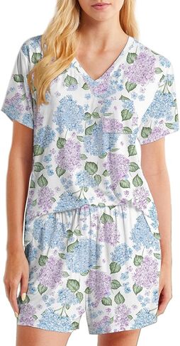 Womens Pajama Sets Cute Pajamas for Women Set Graphic Printed V Neck Summer Sleepwear Pjs Lounge Set in Kuwait